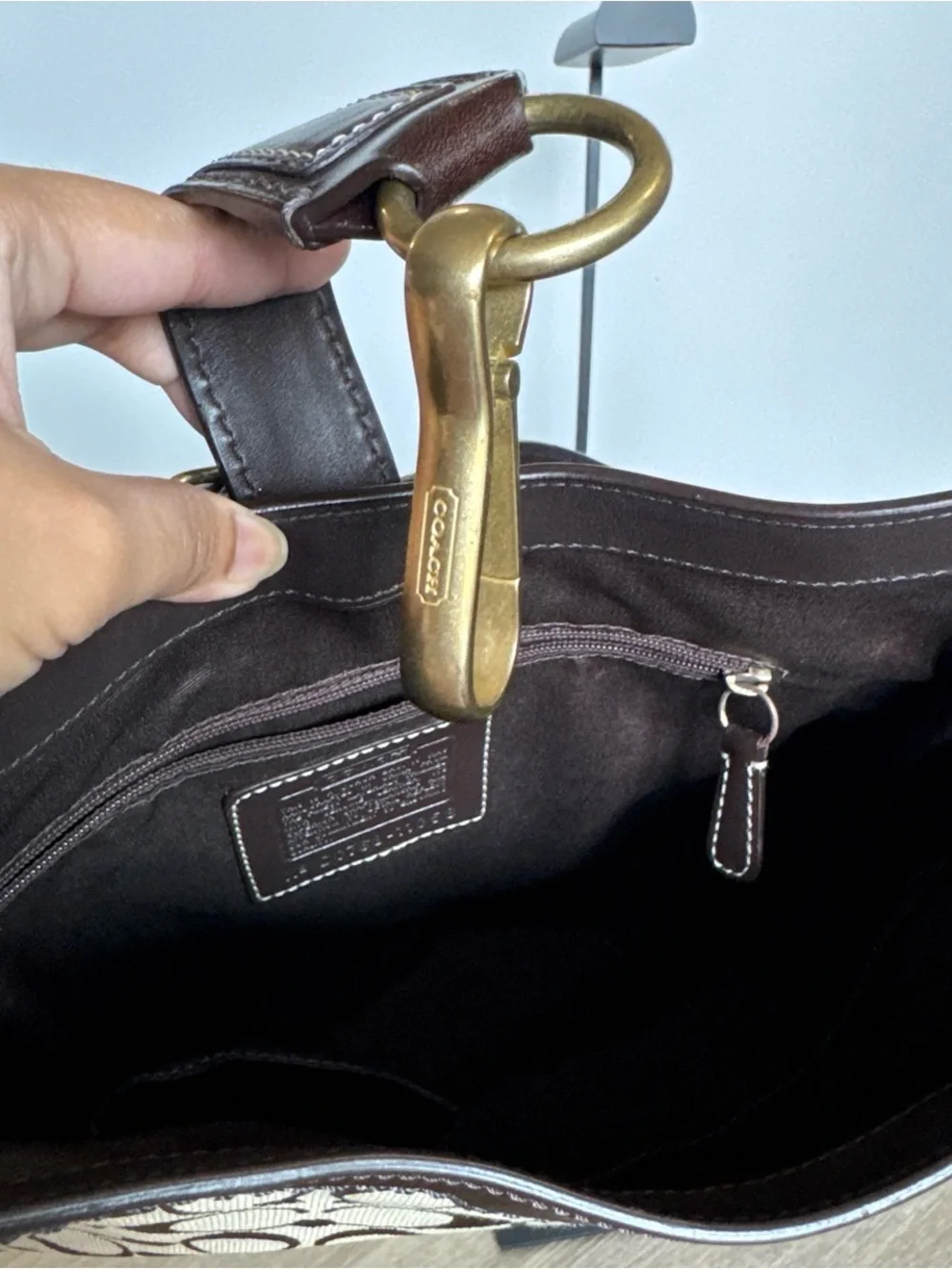 Coach Taupe & Dark Brown Signature Canvas Shoulder Bag